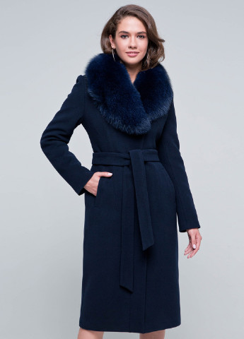 Темно-синє зимнє Зимове пальто однобортне Шикарные меха
