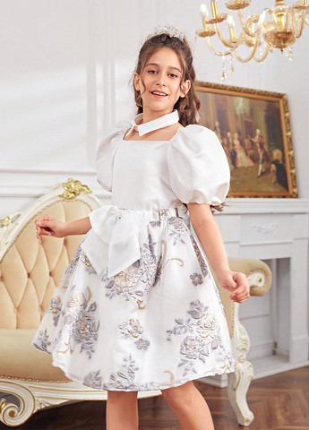 Белая праздничный цветочной расцветки юбка SHEIN клешированная