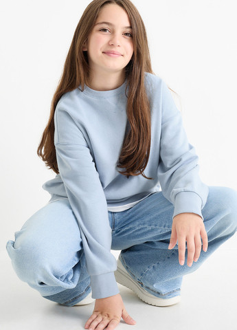 C&A свитшот однотонный голубой кэжуал хлопок, трикотаж