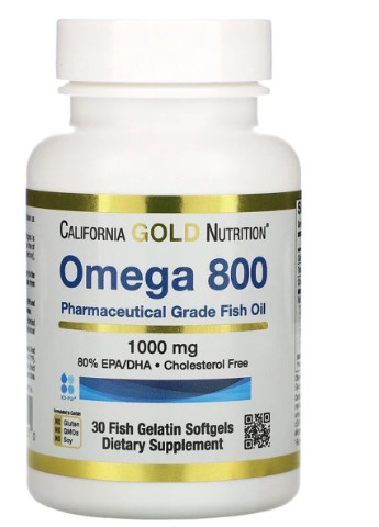 Омега 800, Рыбий жир фармацевтического качества, 1000 мг,, 30 желатиновых капсул California Gold Nutrition (228292518)