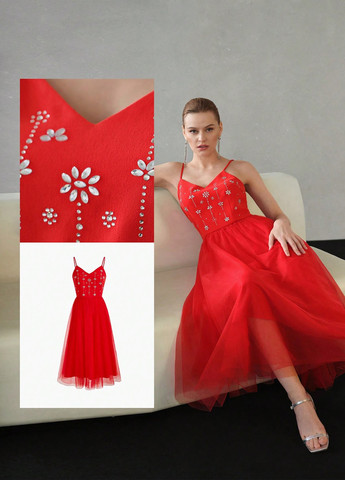 Червона святковий сукня пачка SHEIN однотонна