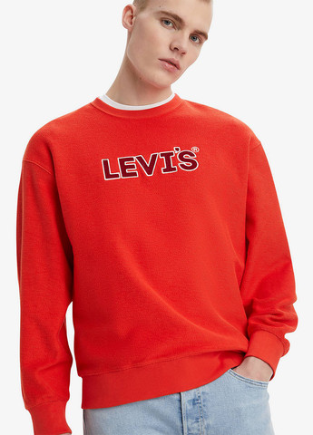 Свитшот Levi's - Свободный крой однотонный красный кэжуал, спортивный хлопок, махра - (284678332)