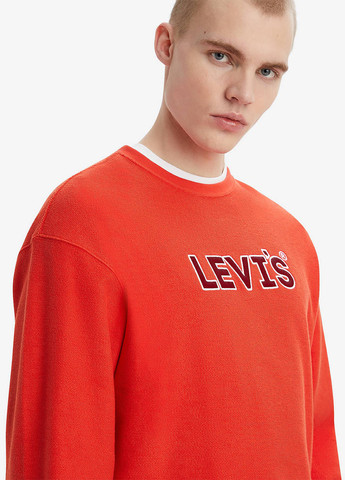 Свитшот Levi's - Свободный крой однотонный красный кэжуал, спортивный хлопок, махра - (284678332)
