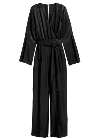 Комбинезон H&M комбинезон-брюки однотонный чёрный кэжуал вискоза