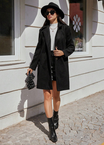 Черное демисезонное Пальто однобортное SHEIN