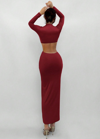 Бордовое вечернее платье SHEIN однотонное