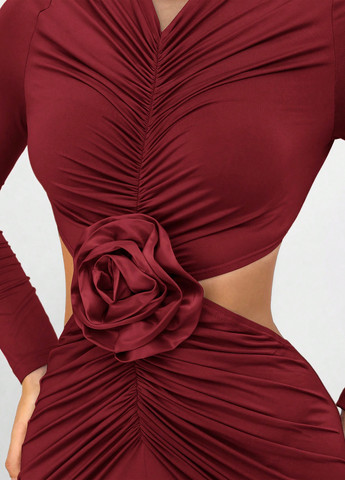 Бордовое вечернее платье SHEIN однотонное