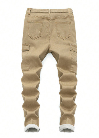 Бежевые демисезонные зауженные джинсы SHEIN