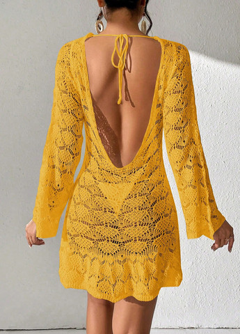 Помаранчева пляжна сукня з відкритою спиною SHEIN однотонна