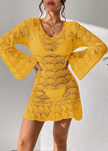 Помаранчева пляжна сукня з відкритою спиною SHEIN однотонна