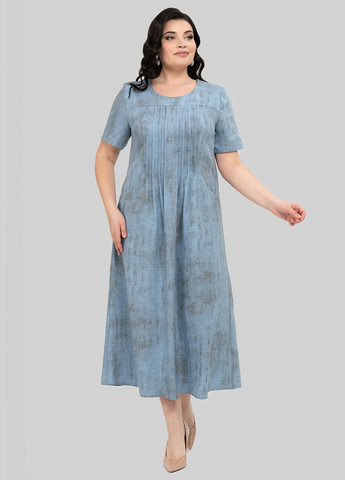 Светло-голубое кэжуал платье а-силуэт A'll Posa с абстрактным узором