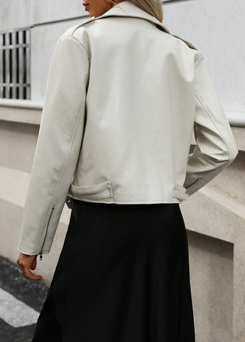 Кремовая демисезонная куртка косуха, байкерская SHEIN