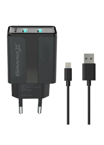 Зарядний пристрій (CH15LTB) Grand-X 5v 2,1a black + cable usb-lightning (253507090)