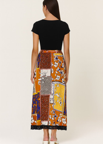 Цегляна кежуал сукня з пишною спідницею Sassofono з абстрактним візерунком