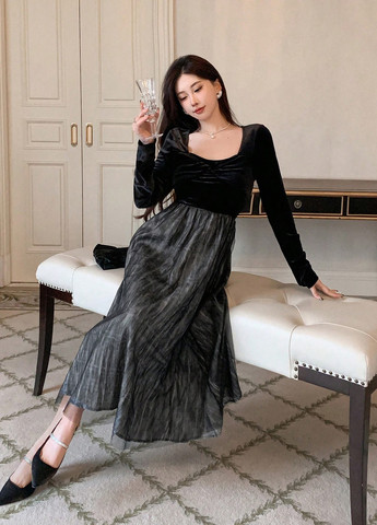 Черное кэжуал, вечернее платье клеш SHEIN однотонное