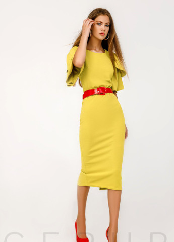 Жовтий ділова приталені плаття-міді Gepur однотонна