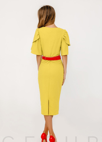 Желтое деловое приталенное платье-миди Gepur однотонное
