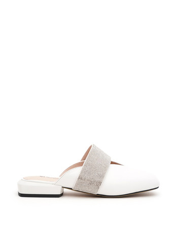 Белые сабо Blizzarini на низком каблуке со стразами