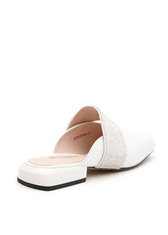 Белые сабо Blizzarini на низком каблуке со стразами