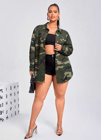 Темно-зеленая кэжуал рубашка камуфляжная SHEIN