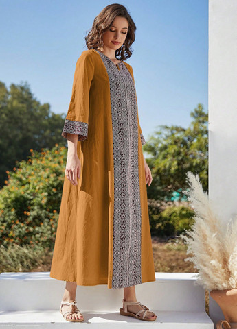 Желтое кэжуал платье оверсайз SHEIN с орнаментом