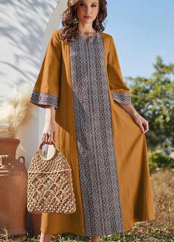 Желтое кэжуал платье оверсайз SHEIN с орнаментом