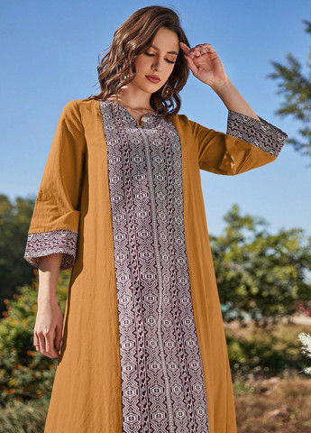 Желтое кэжуал платье оверсайз SHEIN с орнаментом