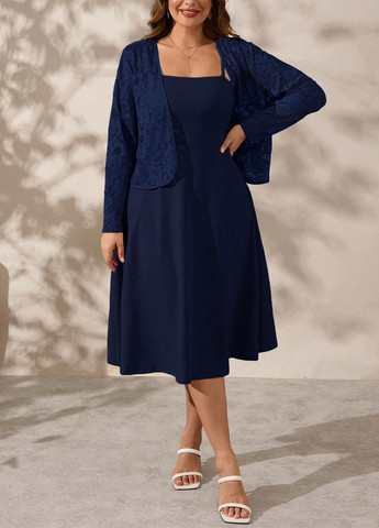 Темно-синій демісезонний комплект (кардиган, сукня) SHEIN