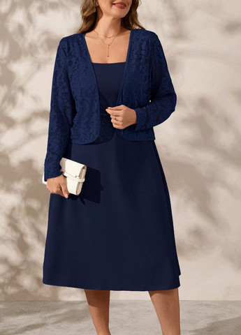 Темно-синій демісезонний комплект (кардиган, сукня) SHEIN