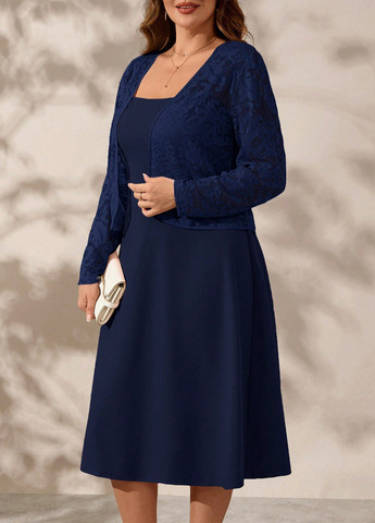 Темно-синій демісезонний комплект (кардиган, сукня) SHEIN