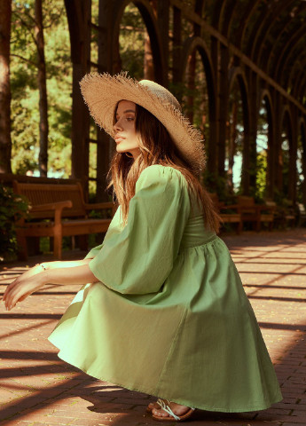 Фісташкова повсякденний сукня лляна із завищеною талією Gepur однотонна