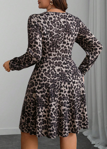 Темно-сіра кежуал сукня кльош SHEIN леопардовий