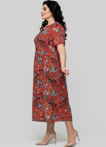 Коричневое кэжуал платье а-силуэт A'll Posa с цветочным принтом