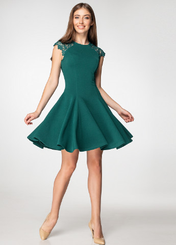 Зеленое кэжуал платье клеш Simply Brilliant фактурное
