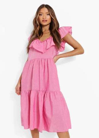 Розовое кэжуал платье Boohoo однотонное