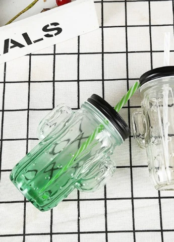 Кружка банка Кактус Mason Jar, 350 мл, зелёная, 2 крышки More (253888706)