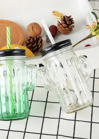 Кружка банка Кактус Mason Jar, 350 мл, зелёная, 2 крышки More (253888706)