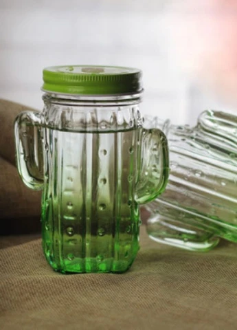 Кружка банка Кактус Mason Jar, 350 мл, зелёная, 2 крышки More (253888706)