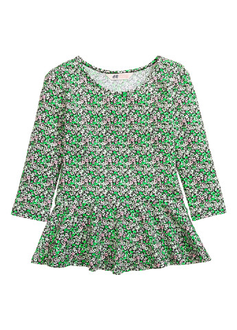 Салатовая цветочной расцветки блузка с коротким рукавом H&M демисезонная