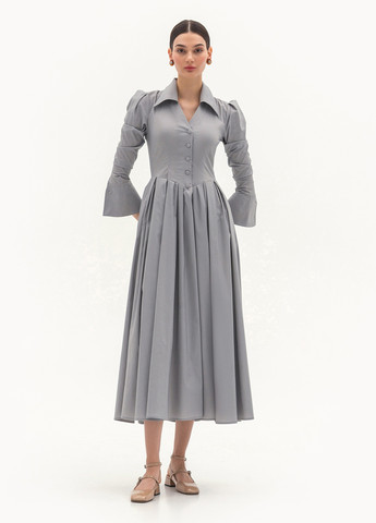 Серо-голубое кэжуал платье клеш BGL однотонное
