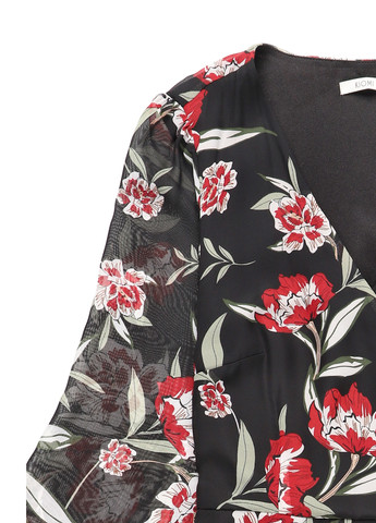 Черное кэжуал платье на запах Kiomi с цветочным принтом