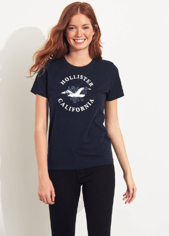 Темно-синяя летняя футболка Hollister