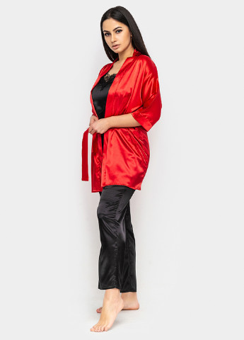 Красный демисезонный комплект (халат, топ, брюки) Ghazel