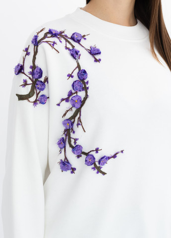 Білий світшот Nora Kvittin однотонний вишивка, аплікація (301079902)