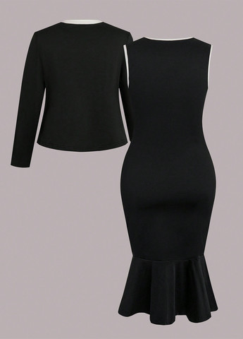 Черный демисезонный комплект (жакет, платье) SHEIN