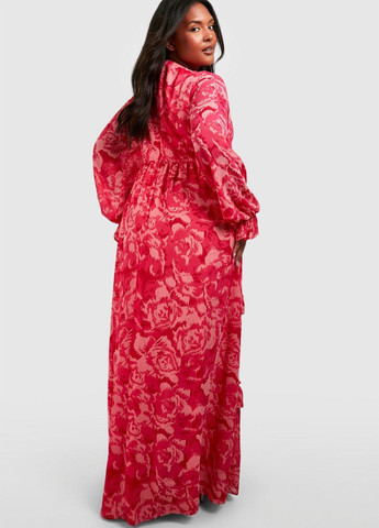 Розовое праздничный, кэжуал платье в стиле ампир Boohoo с цветочным принтом