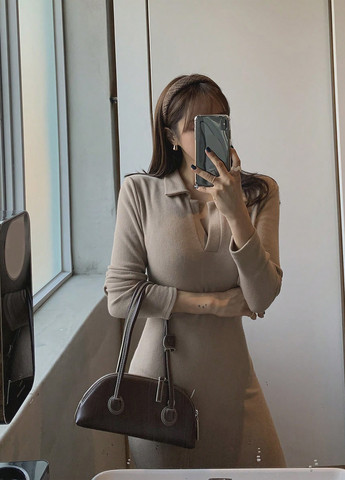 Темно-бежевое кэжуал платье поло, годе SHEIN однотонное