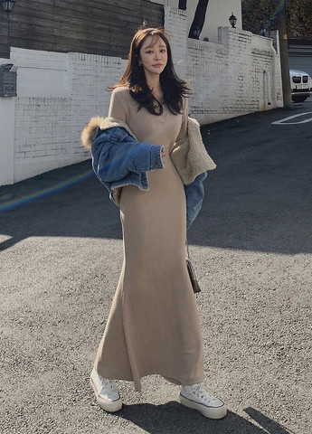 Темно-бежевое кэжуал платье поло, годе SHEIN однотонное