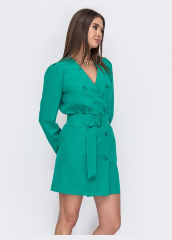 Зеленое деловое платье-пиджак бирюзового цвета с широким поясом Dressa однотонное