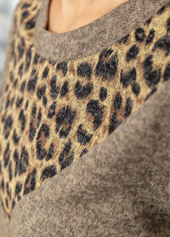 Свитшот Ager - Прямой крой леопардовый бежевый кэжуал трикотаж, хлопок - (254805813)